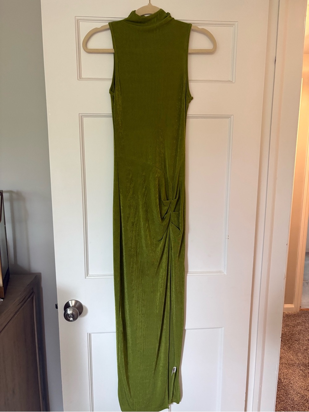 Sleeveless Olive High-Neck Maxi Dress